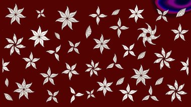 Suluboya elle çizilmiş çiçek desenli eskiz deseni. Parlak renkli fantezi çiçekleri, yapraklar, kırmızı ve nötr renklerde tomurcuklar kırmızı ve nötr.