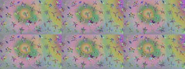 Raster illüstrasyonundaki çiçek desenli çizim. Tarafsız ve yeşil renkte çiçekler.