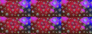 Suluboya elle çizilmiş çiçek desenli eskiz deseni. Parlak renkli fantezi çiçekleri, yapraklar, kırmızı ve mor renkli tomurcuklar ve kırmızı ve mor.