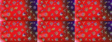 Suluboya, elle çizilmiş. Raster hisseleri. Çiçekler kırmızı ve kahverengi üzerine. Taslak arkaplan deseni.