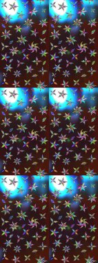 Kahverengi ve mavi renkli çiçekler. Raster illüstrasyonunda çiçek deseni çizimi.