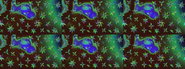 Gentle, cute floral background. Flowers on brown and green colors. Raster floral pattern in doodle style with flowers.