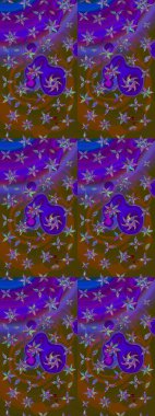 Çizim kalıbı. Renkli süs kenarı. Kahverengi ve mor renklerde. Raster illüstrasyonu. Çiçek duvar kağıdı. Hint süsü..