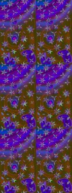 Kahverengi ve mor renkli çiçekler. Düz Çiçek Elementleri Tasarımı. Raster illüstrasyonundaki çiçek desenli çizim. Renkli Yaz Teması çizim şablonu.