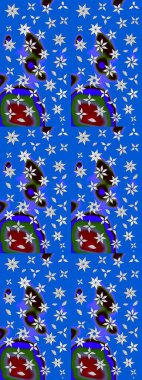 Mavi ve nötr renklerde şirin çiçek desenleri. Renkli Bahar Teması eskiz kalıbı. Düz Çiçek Elementleri Tasarımı. Raster Modaya uygun kumaş deseni.