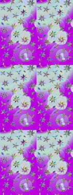 Çiçekli çiçek deseni, suluboya. Renkli Bahar Teması eskiz kalıbı. Raster illüstrasyonu. Tarafsız ve mor renkli çiçekler. Düz Çiçek Elementleri Tasarımı.