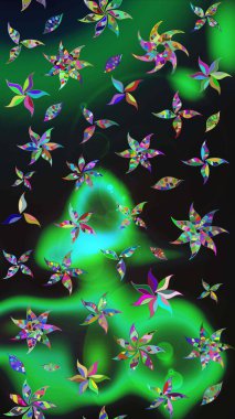 Taslak dekoratif arka plan, çiçek mandala. Yeşil ve gri renklerde. Raster illüstrasyonu. Çiçek..