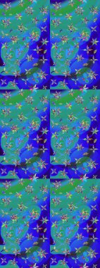 Nazik, narin çiçek arkaplanı. Mavi ve yeşil renkli çiçekler. Raster çiçek desenli ve çiçekli..