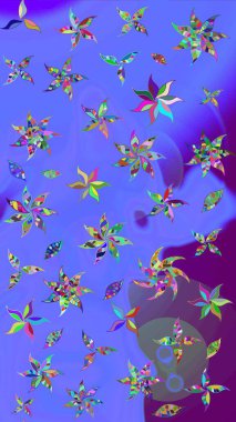 Raster illüstrasyonundaki çiçek desenli çizim. Düz Çiçek Elementleri Tasarımı. Güzel kumaş deseni. Renkli Bahar Teması çizim şablonu.