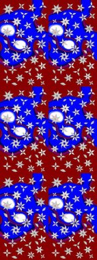 Mavi ve kırmızı renkte çiçekler. Mavi ve kırmızı renkte çiçek çizimi. Şatafatlı bahar bahçesi dokusu. Çiçek deseni. Raster illüstrasyonu.