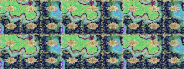 Tekrarlayan elementlerle soyut arkaplan oluşturun. Raster illüstrasyonu. Altın elementli yeşil renklerde altın eskiz deseni. Sketch damask klasik altın desen.