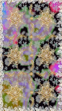 Gri ve nötr renklerde altın elementlerle geleneksel altın sarısı desen. Barok tarzında kusursuz bir doğulu süsü..