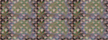 El çizimi çiçekli, soyut, pürüzsüz desen. Raster illüstrasyonu. Yeşil renkte çiçekler.