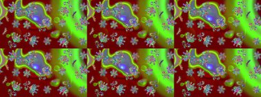 Tekstil için suluboya eskiz deseni. El çizimi çiçek çizimi deseni (fayans). Şirin çiçekli, desenli, yeşil renkli çizim deseni.