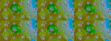 El çizimi çiçekli soyut çizim kalıbı. Raster illüstrasyonu. Yeşil renkte çiçekler.