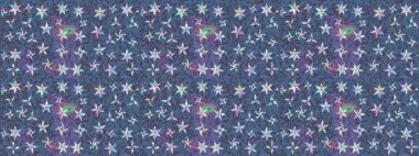 Düz Çiçek Elementleri Tasarımı. Raster illüstrasyonu. Mavi renkli çiçekler. Renkli Bahar Teması eskiz kalıbı. Çiçekli çiçek deseni, suluboya..