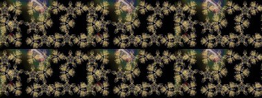 Parlak renkli çiçekli ve siyah yapraklı harika bir çiçek deseni. Moda baskıları için zarif bir şablon. Halk tarzı. Modern çiçek arkaplanı.