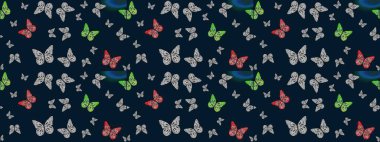 Raster illüstrasyonu. Robot resim. Mavi arka planda kelebek. Davet, kart, yazdırma için basit kadınsı desen.