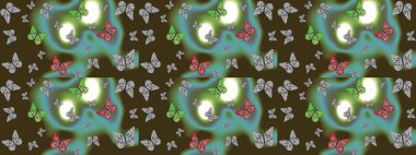 Kahverengi arka planda kelebek. Raster illüstrasyonu. Robot resim. Davet, kart, yazdırma için basit kadınsı desen.