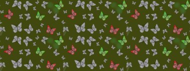 Yeşil arka planda izole edilmiş web tasarımı için renk çizgisi raster seti. Kelebek. Çizim.