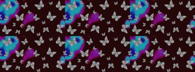 Raster illüstrasyonu. Kahverengi arka planda kelebek. Davetiye, kart ve parmak izi için basit kadınsı bir model. Çizim.