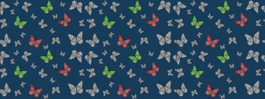Raster illüstrasyonu. Bahar Kelebeği teması. Mavi lekeli güzel kelebek kumaşı dokusu. Duvar kağıdı için böcek dokusunun tekrarı.
