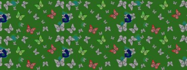 Kelebekli soyut çiçek arkaplanı çiz. Sonsuz. Moda Kumaşı Tasarımı. Raster. Çizim, karalama, karalama.