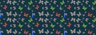 Doğadaki güzellik. Watercolor Style 'da uçan kelebeklerle eskiz kalıbı. Kumaş, Tekstil, Baskı ve Davetiye için arka plan. Raster illüstrasyonu.