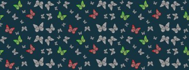 Çocuk kelebek çizim kalıbı. Mavi renkli sanat kelebekleri. Raster. Kağıt, kumaş, ambalaj kağıdı ve duvar kağıdı tasarımı için sevimli bir arkaplan.