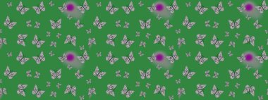 Kağıt, kumaş, ambalaj kağıdı ve duvar kâğıdı tasarımı için hoş bir arkaplan. Raster. Çocuk kelebek çizim kalıbı. Yeşil renkte sanat kelebekleri.