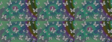 Raster renkli sonsuz doku. Bahar ve yaz tasarımı için renkli bir arkaplan. Elle çizilmiş illüstrasyon. Kelebeklerle çizim yapın.