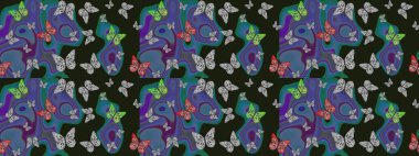 Gri renkli bir resim. Doğadaki güzellik. Raster illüstrasyonu. Kumaş, Tekstil, Baskı ve Davetiye için arka plan. Suluboya Biçimli Uçan Kelebekler ile çizim deseni.