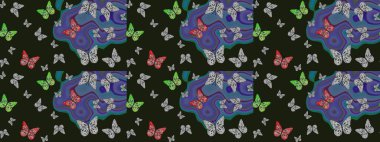 Geçmişi. Gri renkli, soyut sevimli kelebek. Basit bir şekilde. Raster illüstrasyonu.