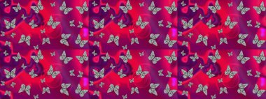 Fantezi sevimli illüstrasyon. Kıyafetler, erkekler, kızlar ve duvar kağıtları için soyut çizim kalıbı. Mor kelebek çizimi. Raster illüstrasyonu. Güzel suluboya kelebekler.