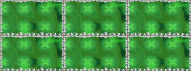 Şirin çiçekleri, desenleri ve yeşil renkleri olan renksiz bir desen. Elle çizilmiş çiçek deseni (fayans). Tekstil için suluboya desensiz.