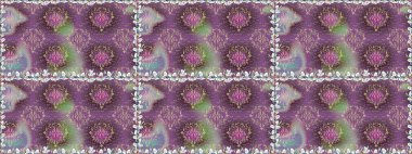 Şablon, pürüzsüz, çiçekli kenar. Güzel, parlak, pürüzsüz kumaş, tuval. Raster illüstrasyonu. Çiçek çelengi. Kıvırcık, parlak örgü. Klasik eski arkaplan.