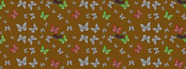 Kahverengi kelebek deseni. Parmak izi dokuları için sevimli kelebek çizimi deseni. Raster illüstrasyonu. Giysi tasarımı için dekor arkaplanı.