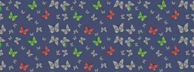 Kumaş, tekstil, baskı ve davetiye için arka plan. Mavi renkli resimler. Suluboya soyut parlak desenli kelebek kanatları, retro renkler.