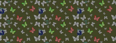 Raster illüstrasyonu. Yeşil arka planda kelebek. Davetiye, kart ve parmak izi için basit kadınsı bir model. Çizim.