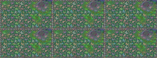 Kıyafetler, erkekler, kızlar ve duvar kağıtları için soyut, pürüzsüz desen. Yeşil ve mavi renkli bir resim. Raster. Kelebekli Raster.