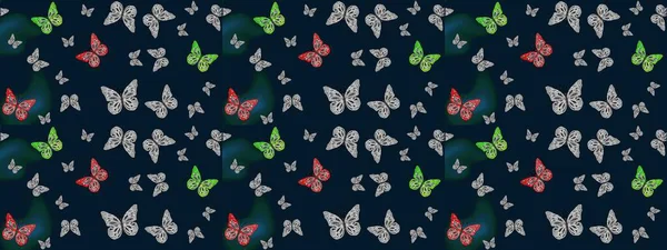 Mavi arka planda suluboya kelebekler. Raster illüstrasyonu. Web sayfası geçmişleri, duvar kağıtları, tekstil ve yüzey dokuları için mükemmel. Çizim kalıbı. Raster..