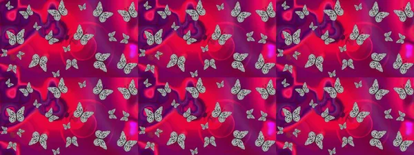 Fantezi sevimli illüstrasyon. Kıyafetler, erkekler, kızlar ve duvar kağıtları için soyut çizim kalıbı. Mor kelebek çizimi. Raster illüstrasyonu. Güzel suluboya kelebekler.