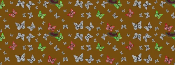 Kahverengi kelebek deseni. Parmak izi dokuları için sevimli kelebek çizimi deseni. Raster illüstrasyonu. Giysi tasarımı için dekor arkaplanı.