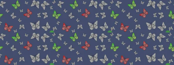 Tekstil baskısı için ekose kelebek. Çizim kalıbı. Raster illüstrasyonu. Karala, karala, karala. Mavi renkler üzerine resim.