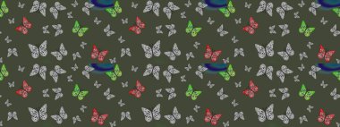 Yumuşak yeşil arka planda izole edilmiş şirin yaban sinekleri. Sanat retro seramik seramik tasarım tarzında serbest ve doğrusal el çizimi logo. Yeşil renkleri kapat.