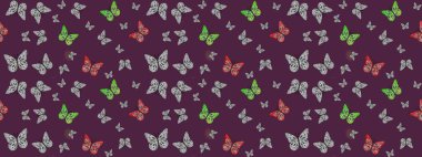 Duvar kağıtları, web sayfası geçmişi, yüzey dokuları, tekstil için mükemmel. Raster. Kahverengi renklerdeki çiçek desenli eskiz. Resimler tropikal kelebeklerle birlikte.