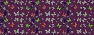 Renkli Kelebeklerle Bahar Arkaplanı. Güzel Kelebek Siluetleriyle Moda Dekorasyonu. Kart, Davetiye ve Yazdırma için Basit Güzel Kalıp. Güveli Raster Arkaplanı.