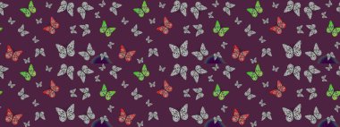 Kahverengi renkli kelebeklerin eskiz arkaplanı. Raster illüstrasyonu. Tekstil, duvar kağıtları, web sayfası arkaplanları, yüzey dokuları için mükemmel.