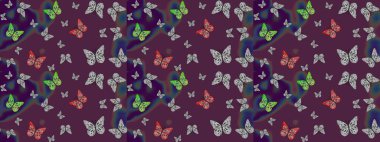 Raster. Kumaş, tekstil, baskı ve davetiye örnekleri. Robot resim. Kelebek deseni. Kahverengi arkaplanda resim.