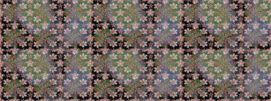 Raster deseni. Raster illüstrasyonu. Yumuşak, yeşil renkli yaz çiçekleri. Küçük çiçekte sevimli çiçek deseni var..